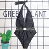 Halter Bikini Sexig V Neck Slim Fit badkläder Designer Tryckt strand baddräkt Kvinnor Backless Bikini med BH -pad