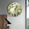 Horloges murales Printemps Mouton Daisy Plante Ferme Horloge imprimée Moderne Silencieux Salon Décor À La Maison Montre Suspendue