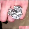 Bröllopsringar glittrande vintage smycken par 925 sterling sier big oval cut white topaz cz diamant kvinnor brud ring set gåva droppe dhqxi