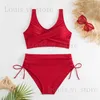 Women's Swimwear Solid color tight fitting swimsuit for women with backless cross straps bikini high waisted sexy bikini T240222