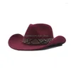 Basker hatt för kvinnor och man ull ihålig västerländsk cowboy med mode bälte gentleman lady jazz cowgirl toca sombrero cap drop leverera dhmin