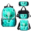 Sacs d'école motif de loup vert, sac à dos imprimé 3D, ensemble de 4 pièces, sac pour enfant étudiant, livre de retour au cadeau 307K