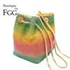 Boutique De FGG Regenbogen Damen Mini Kette Schulter Geldbörsen und Handtaschen Kristall Clutch Abendtaschen Strass Party Umhängetasche Q2446