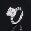 Cluster Rings S925 Silver High Carbon Diamond Princess Square Luxury Jump Color Ring Female Lead Stone 10