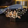 Fermagli per capelli Pettine color oro Design a foglia Accessori donna Perle Gioielli floreali Barrette Copricapo da sposa per sposa