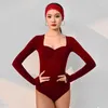 Bühnenkleidung 2024 Latin Dance Tops für Frauen Sexy Body Langarm Praxis Kleidung Chacha Rumba Tango Erwachsene Moderne DQS15289