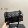 17/19/25cm Kvinnor Designer All Black Shoulder Bag Classic Flap Quilted Leather Diamond Lattice Black Hardware Matelasse Chain Plain Cross Body Handbag Luxury Purse