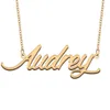 Audrey nom personnalisé collier en acier inoxydable pendentif personnalisé pour hommes garçons cadeau d'anniversaire meilleurs amis bijoux plaqué or 18 carats