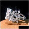 Anelli di nozze 2021 arrivo scintillanti gioielli di lusso 925 sterling Sier taglio marquise Moissanite diamante partito donne foglia anello a fascia Gif Dhq8P