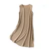 Casual Dresses SuyaDream Women Mini Silk Crepe De Chine Solid Sleeveless Cozy Dress 2024 Spring Summer Holiday Clothes Blue Khaki