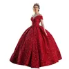 Glitter Sequined Quinceanera Dresses Prom Masquerade Dress Off The Shoulder Princess Girl Long Sweet Solid Color Red Black 328 328