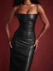 Casual Dresses Sexy Slip Black PU Maxi Leather Dress Women Summer 2024 Bodycon Club Birthday Party Elegant Long Evening Vestidos