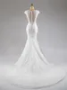 Vestido de novia de sirena simple con apliques de encaje con cuello en V vestidos de novia de trompeta