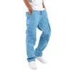 Calças masculinas Mens Casual cintura multi tecido bolso perna cordão cor sólida rua bib h meia meia plana frente