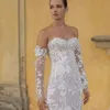 Lindo branco sereia vestidos de casamento decote em coração com mangas compridas destacáveis ilusão corpete 3d floral applique vestido de noiva 328 328