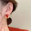 Boucles d'oreilles élégantes en Zircon rouge, carré de blé pour femmes, Simple, mode, bijoux de fête polyvalents