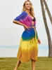 Women's Swimwear Bohemian Chiffon Colored Kimono For Women Beach Bathing Suit Cover Ups Long Dress Plus Size Beachwear CardiganQ1180