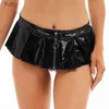 Skirts Skorts Women Front Zipper Miniskirt Wet Look Patent Leather Pleated Micro Mini Skirt for Nightclub Dance Performance Rave Party Costume YQ240223