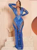 Casual Dresses Women Printed Hollow Out Bodycon Dress Sexy Long Sleeve With Iron Diamond Print 2024 Summer Beach Party Club Vestidos