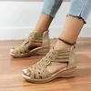 Sandals 2024 Flat Low Heel Round Toe Open Hollow Ring Feet Solid Color Ankle-Strap Buckle Women's