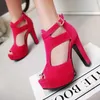 Sandały Kobiety Peep-Toe Super wysokie obcasy 12 cm pompki bankietowe buty grube obcasy platforma typu T-buty z tyłu zamek błyskawiczne damskie buty rzymskie buty