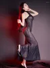 Sukienki swobodne seksowne kobiety patrz przez fishtail sukienkę bez pleców kantar ciasny syrenka bandaż elastyczna opakowanie bioder bodycon