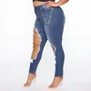 Pantaloni da donna lavato sfumato donna sexy jeans lunghi regolari jeans strappati con foro sottile denim taglie forti decorazioni a catena High Street