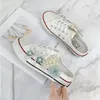 Slippers 2024 Spring Summer Fantasy Fashion DIY Flower Beaded Flat Ladies Casual Canvas Vulcanized Shoes Heelless Slip-on