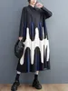 Casual Dresses 2024 Korea Japanese Style Patchwork Print Streed Street Fashion Lady Autumn Blue Dress Loose Women Spring