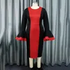 Casual Dresses Elegant Bodycon For Women Round Neck Flare Sleeve Patchwork Sheath Package Hips Mid Calf Luxury Birthday Party Dress