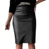 Jupes Skorts mode jupe en cuir Pu femmes solide noir genou longueur paquet hanche taille haute pour bas Sexy vêtements Jupes YQ240223