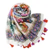 Шарф из хлопка и льна, современный креативный шарф с акварельной живописью и цветочной кисточкой, шаль