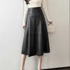 Skirts Skorts Neophil Retro 2023 Winter Women Leather A-Line High Waist Latex Black Beige Ladies Elegant Flare Chic Midi Skirt S220706 YQ240223