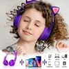 Bonito orelhas de gato fones de ouvido crianças bluetooth fone de ouvido estéreo sem fio dobrável com microfone luzes led tf jogo música presente