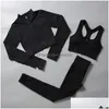 Women'S Shorts Womens Seamless Yoga Set Women Zipper Long Sleeve Sport Suit Dstring Althetic Gym Leggings Workout Clothes Fitness Sp Dhsm7