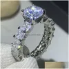 Anéis de casamento Ins Top Venda Impressionante Jóias de Luxo 925 Sterling Sier Princesa Corte Branco Topázio Cz Diamond Stack Eternidade Mulheres Banda R Dhlvd