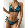 Kvinnors badkläder Sexig ormtryck Micro Bikini 2024 Kvinnor Swimsuit Kvinna Tong Crochet Bandage Set Brasiliansk halterbaddräkt