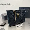 Diamond Lattice Chain Tote Bags Women Designer Handbags Shoulder Shop Bags Open Purse Genuine Leather Fashion Letter Gold Silver H277K