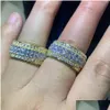 Wedding Rings 2023 Top Sell Luxury Jewelry 925 Sterling Sier Fl Round Cut White Topaz Cz Diamond Gemstones Party Handmade Women Enga Dhxil