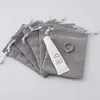 Jewelry Pouches 5pcs/lot Fanshionable Packaging Bag Light Grey Velvet Drawstring Pouch Reusable Item Storage Custom Logo