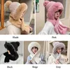 Bérets Femmes Lady Tricoté Fourrure Extérieure Épaissir Peluche Fluffy Cap Chapeau Avec Écharpe 2in1 Earflap