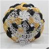 Decoratieve Bloemen Kransen Luxe Diameter 15/18/21/24Cm Bruidsboeket Bruids Bruidsmeisje Boeketten Zwart Goud Lint roos Broche Dhljm