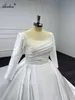 Alonlivn Lustrous Satin Princess Ball Gown Wedding Dresses Pearl Beaded Pearls Square Collar Full Sleeves White Ivory Bridal Gowns