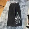 Męskie dżinsy streetwear jnco wysokiej talii szerokie spodnie Y2K Hip Hop Cartoon Graphic Print Vintage Buggy Black Pants Mężczyźni Kobiety Ropamuje poprzedni