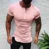 Men's Suits A3335 Stylish Solid Color Tee Tops Men T Shirt Short Sleeve Bodybuilding Tees Male Clothes Fitness Fashion Round Neck