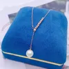 Pendentifs véritable chaîne en or Rose pur 18 carats pour femmes, perle Laser porte-bonheur 7-7.5mm, perle O Link, collier réglable