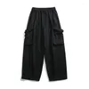 Men's Pants Hip Hop Fashion Loose Work Casual Black Khaki Cargo Large Pockets Jogging Sweatpants Side Korean