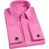 Jakość różu mężczyzn francuskie spinki do mankietów Męki Mens Długie rękaw Casualne męskie koszule marki Slim Fit Sukienka 240219