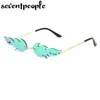 Solglasögon Rimless Flame Solglasögon Kvinnor Män Fashion Bat Sol Glasögon för flickor Trendiga tårar Solglasögon Wing Shades Eyewear Fire Eyeglassesl2402