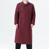 Etnische kleding Chinese stijl Diagonaal Flaperon Vintage Tang-pak voor heren Dikke winterlange jas Katoenlinnen Warm katoenen gewatteerde jas